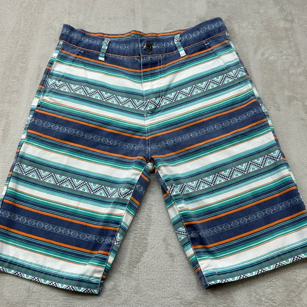 Urban Striped Shorts Men 30 Multicolor Geometric Tribal Print Casual Twill Aztec